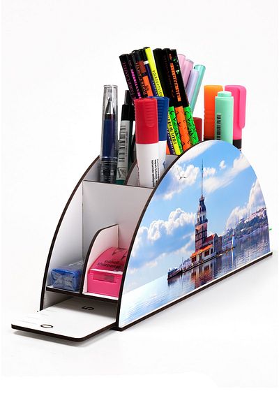 kutuTR Wooden Vip Different Model Rainbow Ruled Desktop Pen Holder Organizer Assembled Boxed