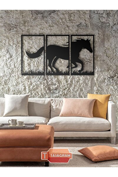 TASAGRAM 3'lü Horse At Lazer Kesim Metal Tablo