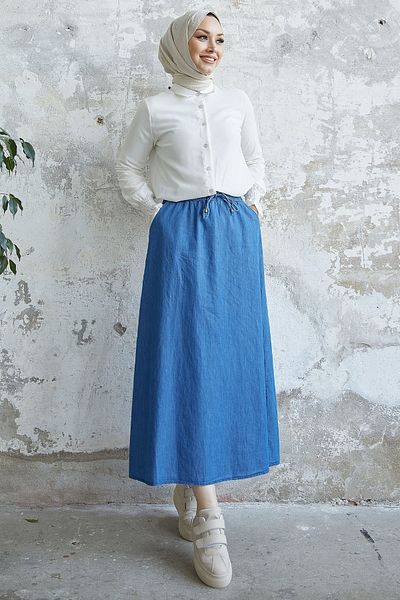 InStyle Fusta de blugi Fadora cu talie elastică - albastru denim