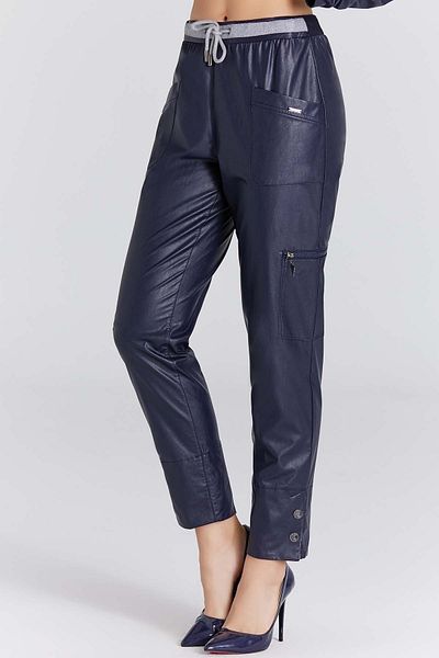 Guitar Skinny Leg Navy Blue Leather Trousers
