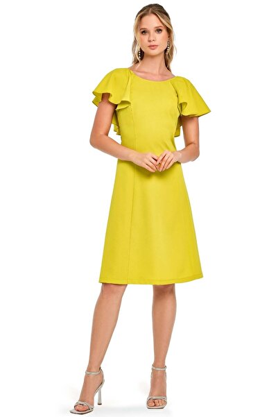 Guitar طاقم الرقبة فستان أخضر منسوج