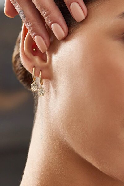 ALTINTAŞ KUYUMCULUK Taşlı Oval Altın Küpe