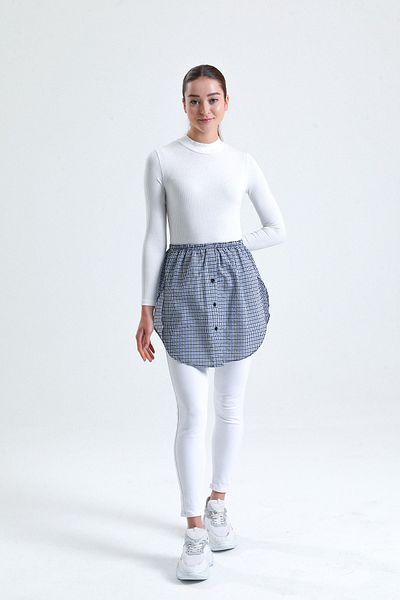 mirach Design în carouri bleumarin - Fusta musulmană elegantă, confortabilă și funcțională Fusta cămașă cu părți deschise
