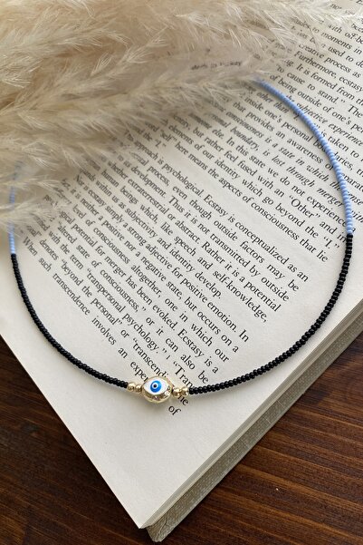 Tahtakaledeyim Women's Blue Black Sand Beaded Eye Detailed Necklace