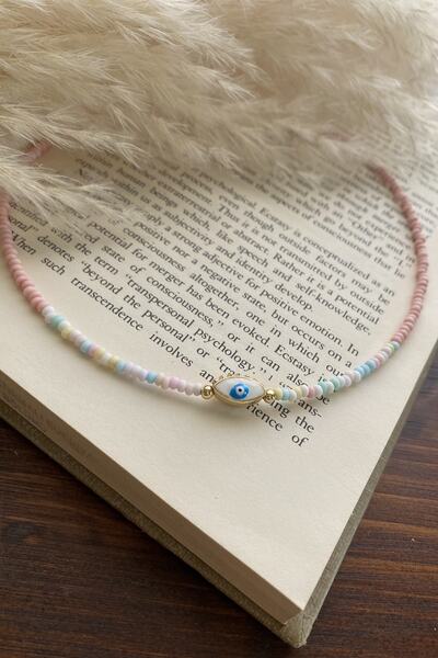 Tahtakaledeyim Kadın Karışık Soft Pembe Renk Boncuklu Göz Detaylı Kolye