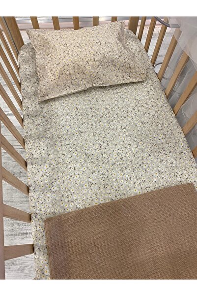 HEYBELİ ORGANİK %100 Pamuk Kumaş Bebek/çocuk Lastikli Çarşaf Takımı // Yastık Kılıfı+lastikli Çarşaf+ponponlu Pike