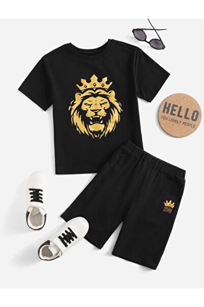 LOUİSA Set de tricou cu imprimeu Regele Leu negru pentru copii