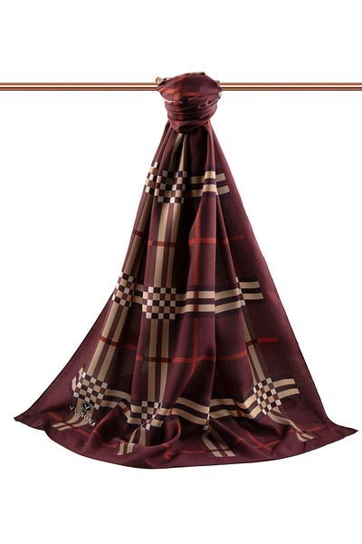 Vissona Γυναικείο πολυτελές μεταξωτό σάλι Medina Claret Red-1