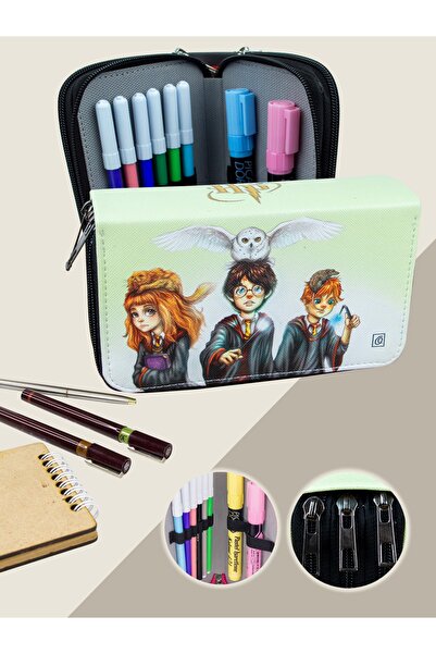 OneSize Kalem Kutusu Anime-manga Harry Potter Temalı Üç Bölmeli Vegan Deri (k...