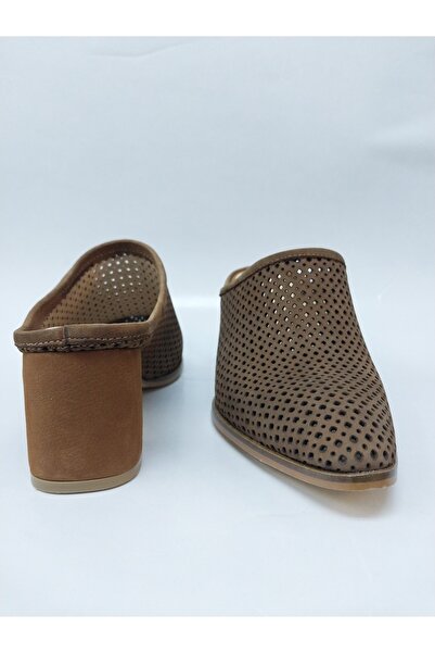 Mira Deri Genuine Suede Thick Heel Studded Women's Slippers