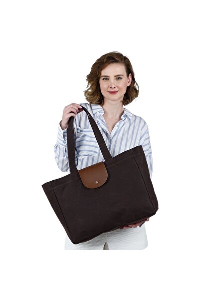 Cotto Shoes حقيبة نسائية من القماش المشمع باللون البني الداكن