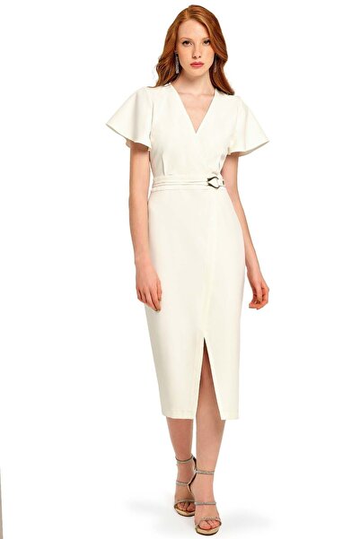 Guitar فستان منسوج برقبة مزدوجة الصدر