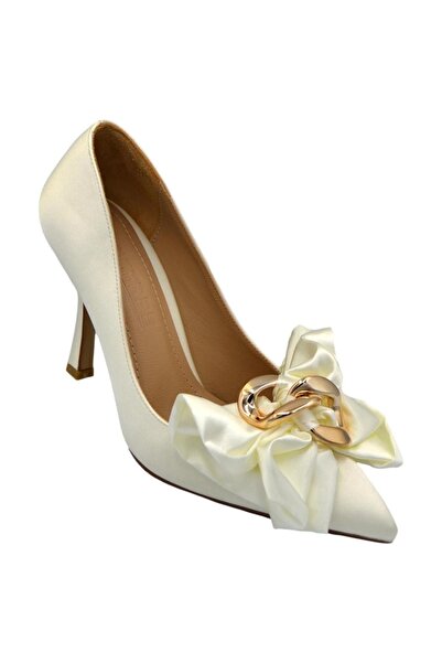 DUYGUSHOESBAG Kadın Önü Fiyonk Detaylı Saten Topuklu Ayakkabı