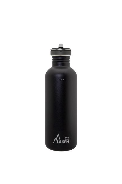 LAKEN Steel Basic Bottle 1l Black -flow Lid - Lkbsf100ne