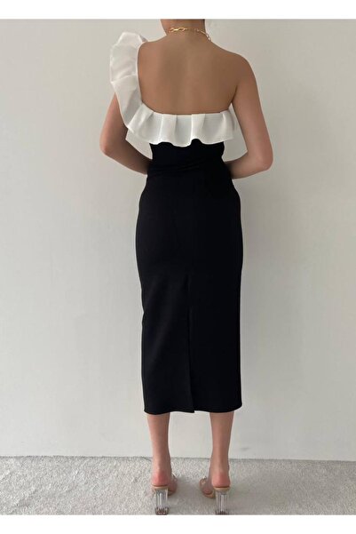 Zilolafashionhouse Volanlı Kalem Midi Elbise