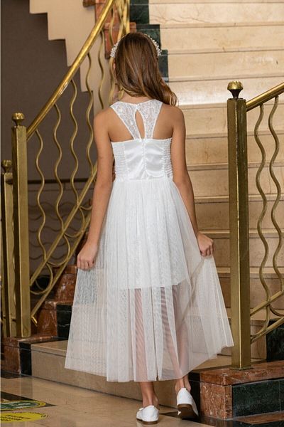 TheJOJODesign Girl's Elegant White Graduation Wedding Evening Dress with Tulle at the Waist