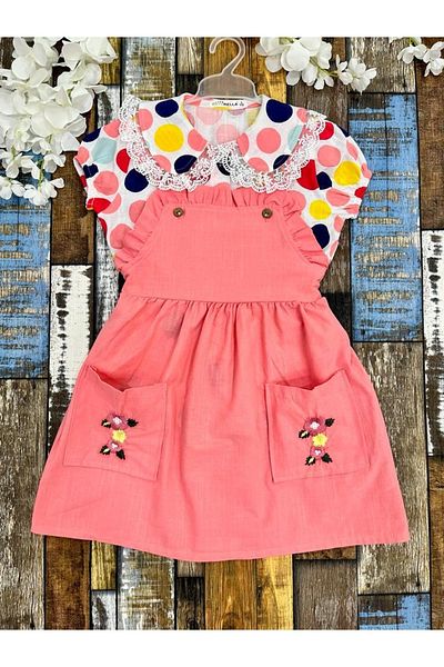Esterella Rochie pentru fetiță / Cămașă cu mânecă scurtă cu buline / 100% bumbac / Rochie Slopet