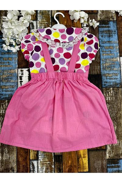Esterella Rochie pentru fetiță / Cămașă cu mânecă scurtă cu buline / 100% bumbac / Rochie Slopet