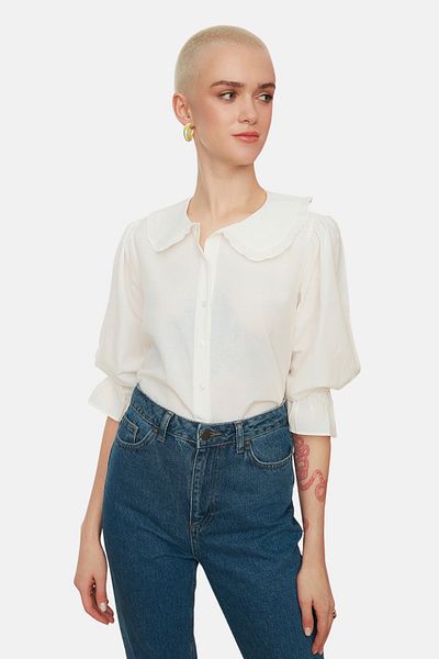 Trendyol Collection Πουκάμισο υφαντό με γιακά μωρό εκρού TWOSS22GO0083