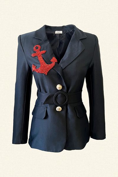 GZ Design Navy Blue Blazer Jacket with Anchor Motif