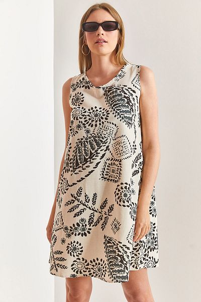 Bianco Lucci Damenkleid aus Leinen mit mehreren Blumenmustern