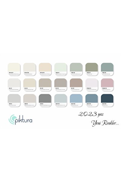 Piktura Su Bazlı Duvar Boyası, Kullanım Hazır, Küçük Ambalaj 200ml 2023 Renkleri