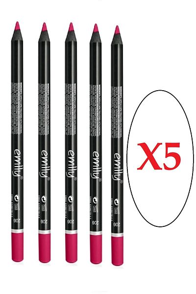 MAVİGÜNEŞKOZMETİK Emily Lip Liner Cherry Rot No.206 X 5 Pieces