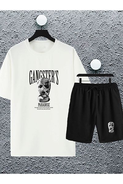 Joza Outdoors Unisex Women Men Gangster Paradise Printed Black Design Summer Shorts Oversize Tshirt 2 Piece Set