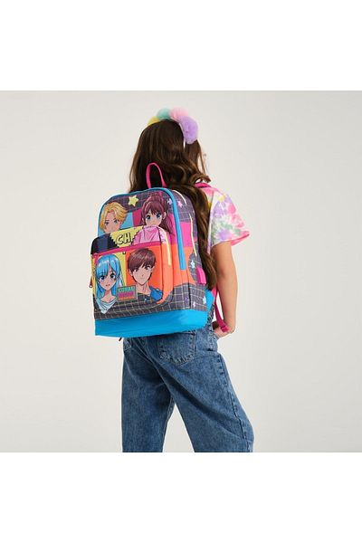 Coral High Rucsac școlar USB cu patru compartimente pentru copii, gri, albastru, roz, cu model anime 23837