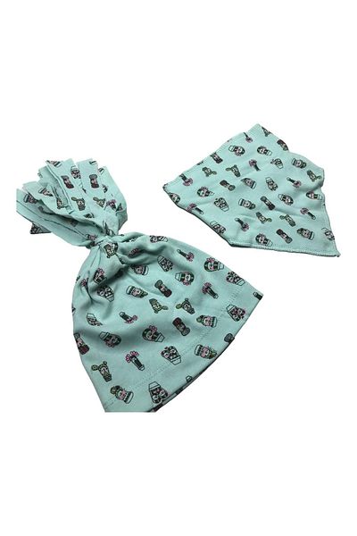 Albimama Cactus Printed Flexible Cotton Combed Baby Beanie and Scarf Set of 2