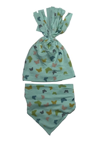Albimama Butterfly Printed Flexible Cotton Combed Baby Beanie and Scarf Set of 2