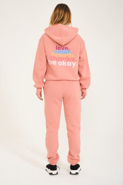 C&C OKULCUNUZ Love Smıle Breath Thanks Be Okay Σετ φόρμας με στάμπα με κουκούλα