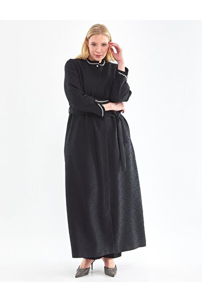 Kayra Black Jacquard Embroidered Top Coat