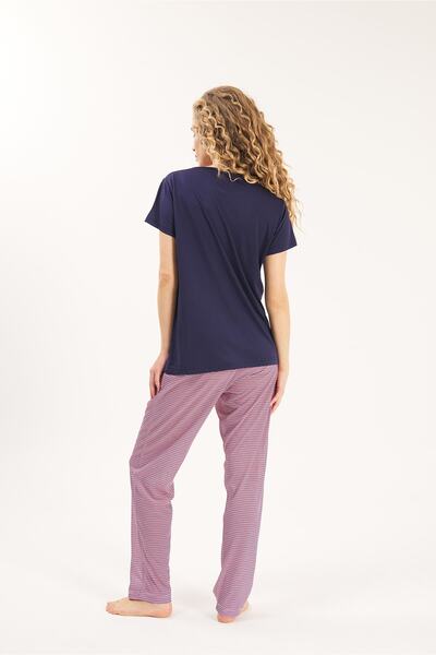 Yeni İnci Navy Blue Viscose 2-Piece Women's Pajama Set