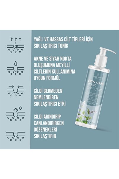 nowy Siyah Nokta Karşıtı Cilt Tonunu Düzenleyici Gözenek Sıkılaştıcı, Nem Dengeleyici Tonik, 200ml