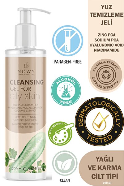 nowy Yüz Temizleme Jeli, Siyah Nokta Karşıtı, Gözenekleri Sıkılaştıran Cilt Aydınlatıcı Formül, 200ml