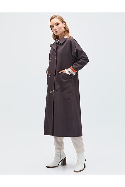 Kayra Double Pocket Double Breasted Trench Coat Brown