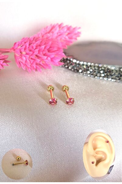 Bylin Iki Adet- %100 316 L Cerrahi Çelik Küçük Tek Taş Piercing - Bar Uzunluğ...