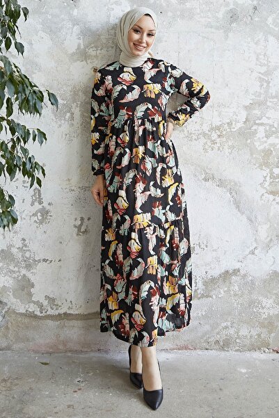 InStyle Сукня з листяним візерунком Nerissa - Чорна