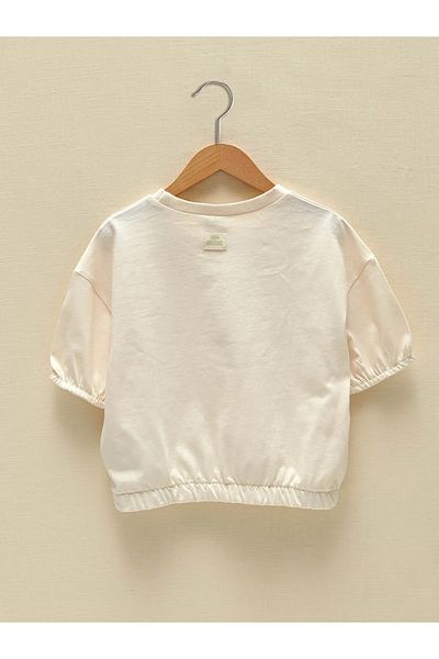 LC Waikiki Hooded Crew Neck Printed Short Sleeve Organic Cotton Girl's Sweatshirt