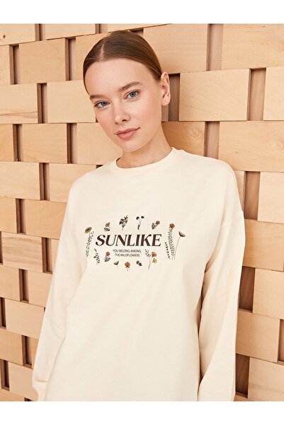 LC Waikiki Bisiklet Yaka Baskılı Uzun Kollu Kadın Tunik