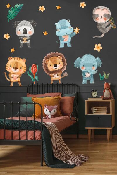 Sticker Sepetim Little Safari Cute Animals Water Color Glass, Cabinet, Door S...