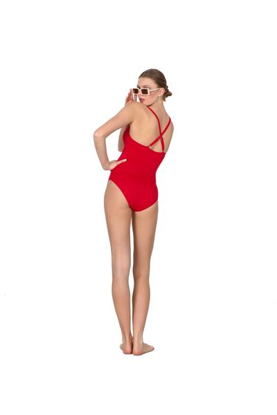 Dilay Spaghetti Thin Strap Swimsuit Red