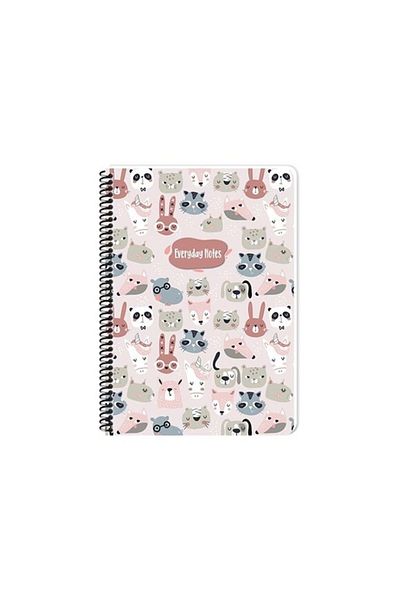 KESKİN COLOR Sharp Animal Friends Cardboard Cover Spiral Notebook 16.5x22.5 80 Yp Striped