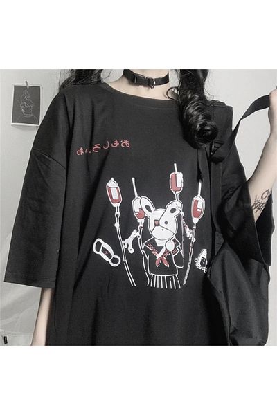 Köstebek T-shirt Anime Harajuku Gothic Punk Black (UNİSEX).