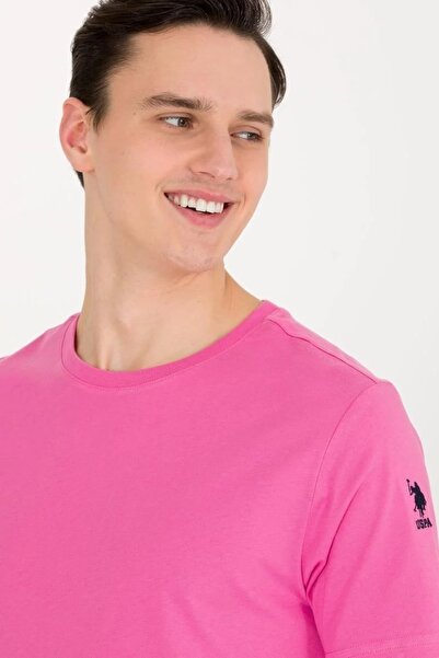 U.S. Polo Assn. Ανδρικό μπλουζάκι με ροζ λαιμόκοψη Basic