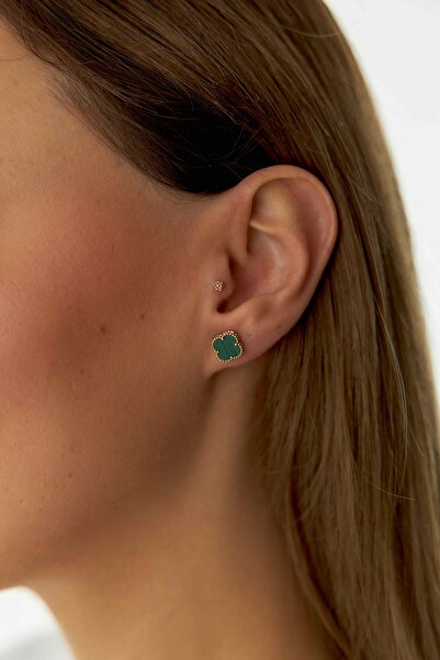 YAVUZ KUYUMCULUK 14 Ayar Altın Yeşil Yonca Küpe