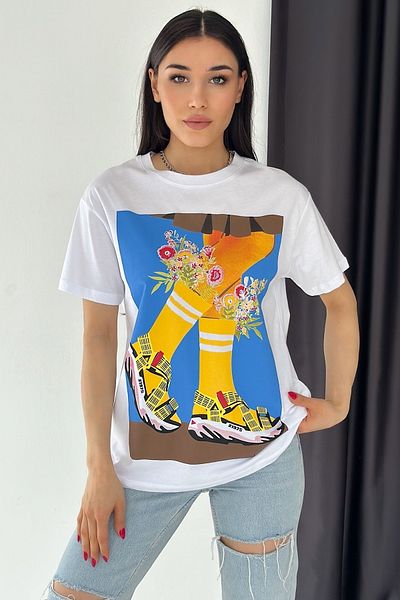 FEMELLE Tricou 100% bumbac, alb, pentru damă