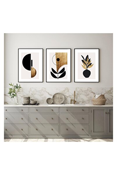 Gepetto Wood Ahşap Çerçeveli Minimalist 3’lü Tablo