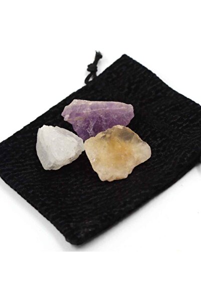 MYTAKIAĞACIMFH Ametist Taşı-ay Taşı-sitrin Taşı Işlenmemiş Ham Kütle Doğal Taş Parça 15-25gr 3'lü Set